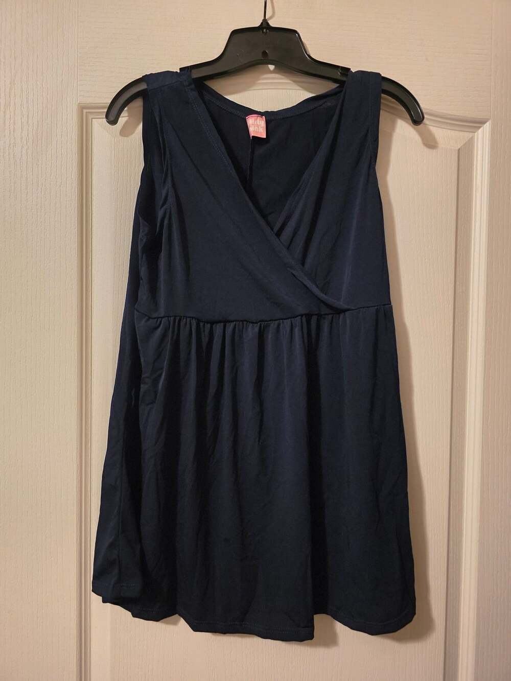 Flirty Pink Navy Blue Sleeveless Faux Wrap Splice Style Tank Top Size 1X
